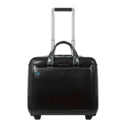 Piquadro Black Square Briefcase With Wheels 2 Compartments Black